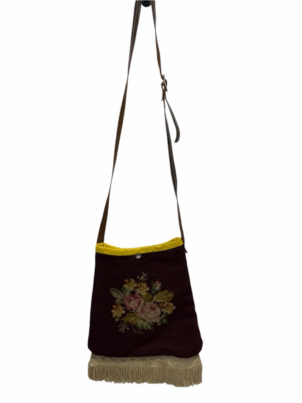 Vintage-Style Floral Crossbody Bag in Dark Brown and Yellow